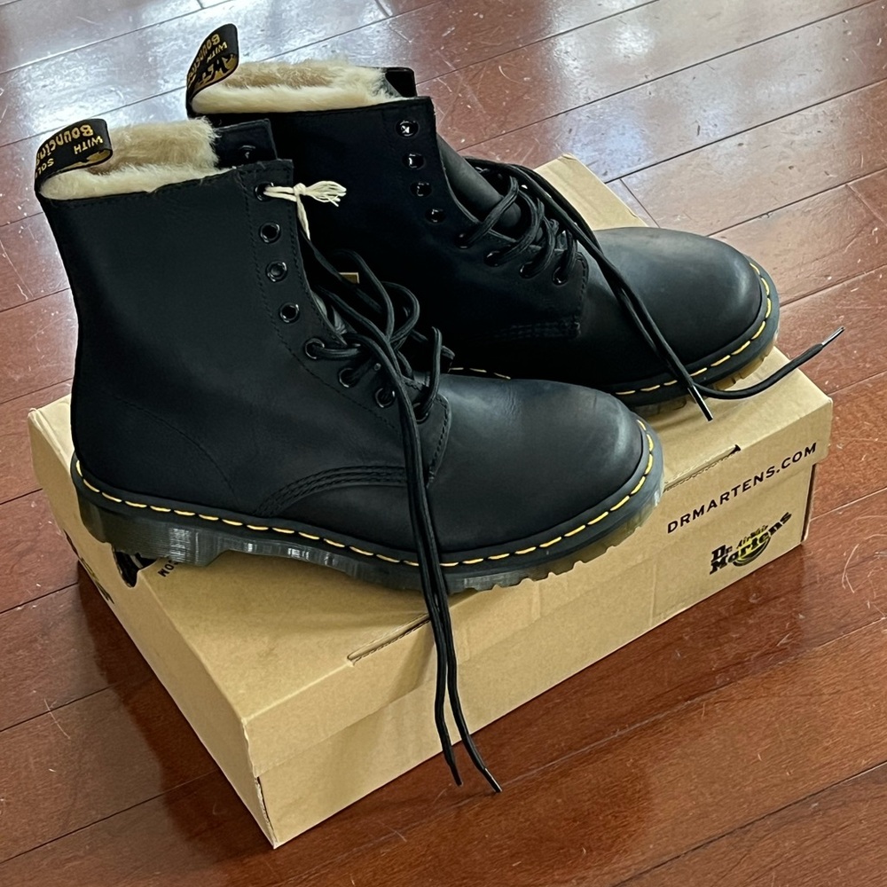 Dr. Martens Black Boots with Yellow Stitching